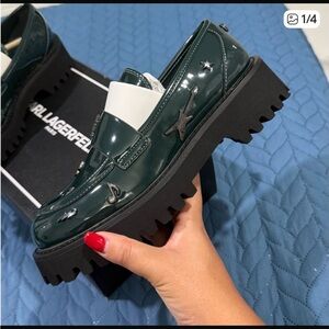 Karl Lagerfeld Green Loafers with Black Soles
